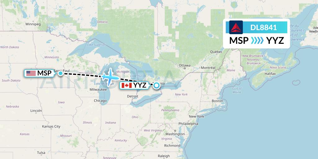 DL8841 Delta Air Lines Flight Map: Minneapolis to Toronto