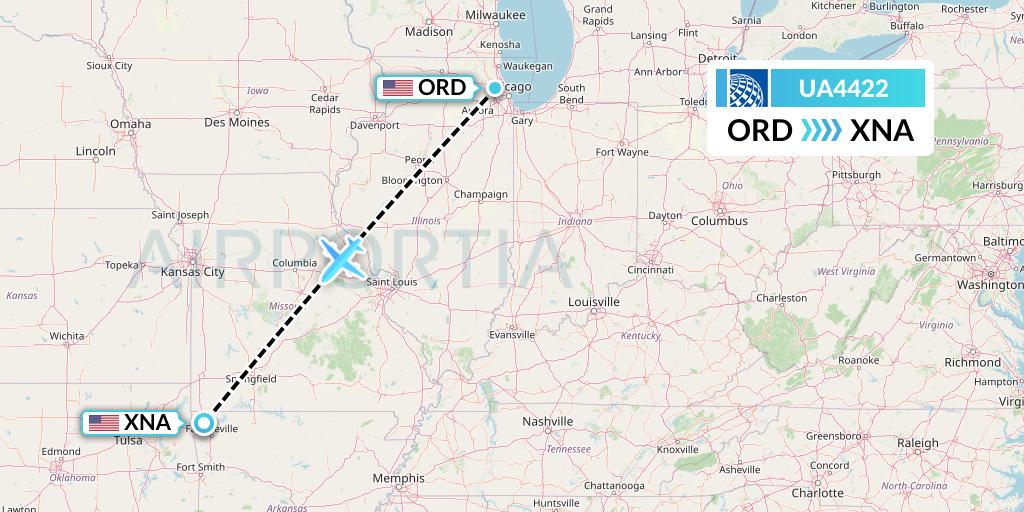 UA4422 United Airlines Flight Map: Chicago to Bentonville