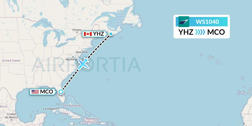 WS1040 WestJet Flight Map: Halifax to Orlando