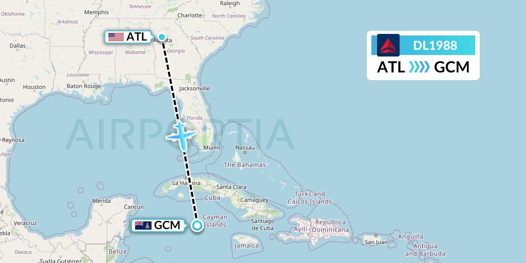 DL1988 Delta Air Lines Flight Map: Atlanta to George Town