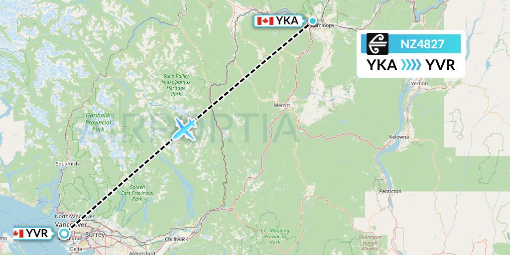 NZ4827 Air New Zealand Flight Map: Kamloops to Vancouver