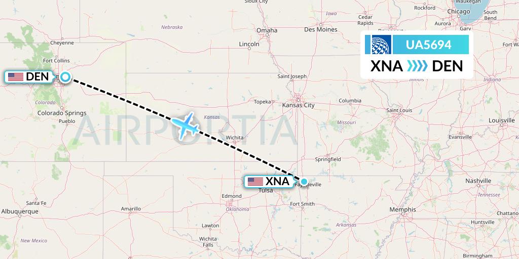 UA5694 United Airlines Flight Map: Bentonville to Denver
