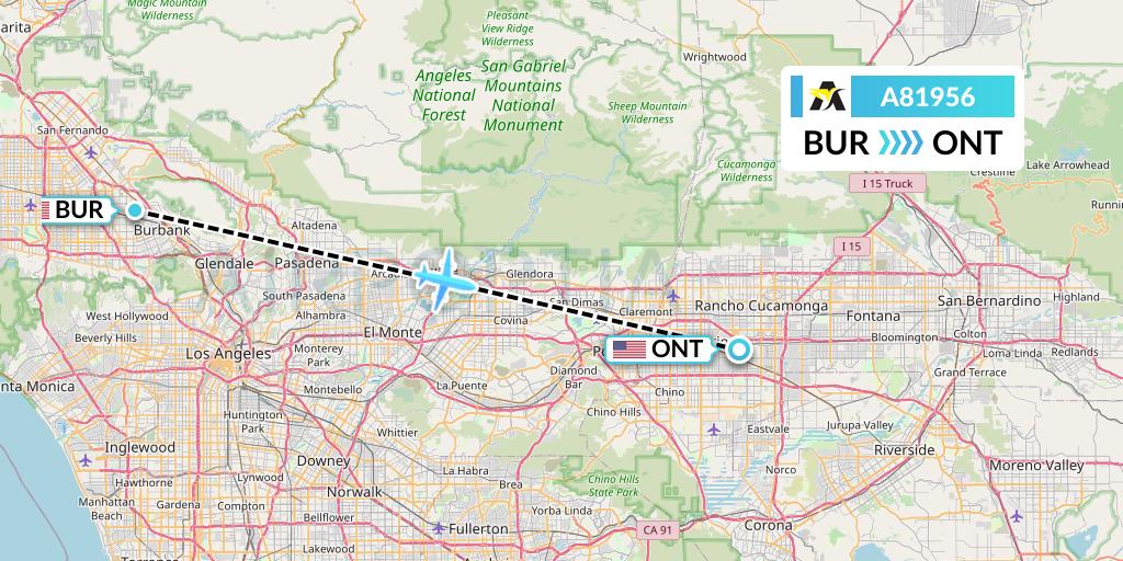 A81956 Aerolink Uganda Flight Map: Burbank to Ontario