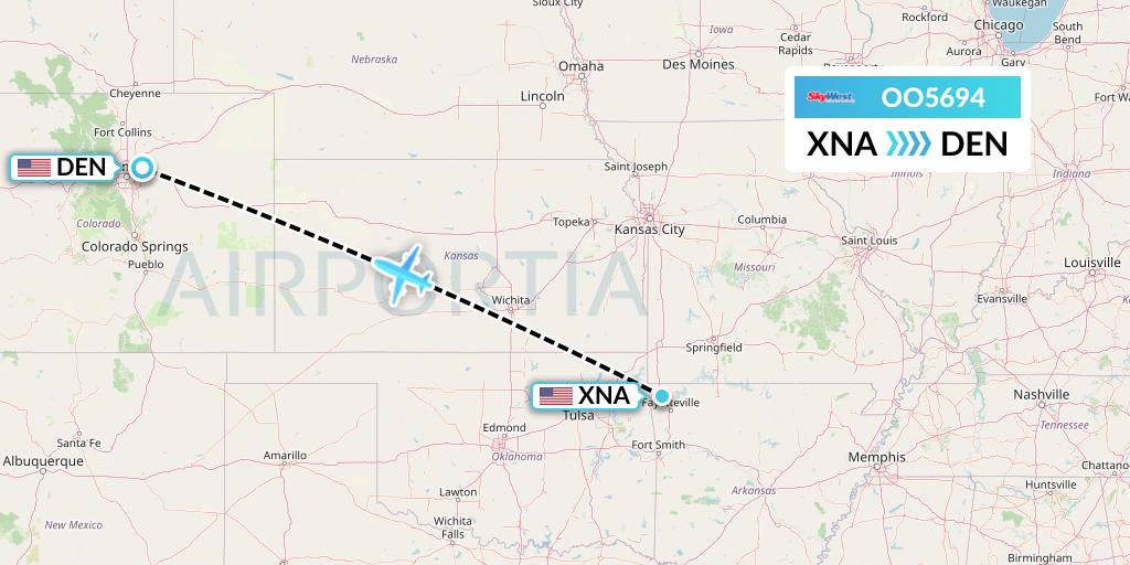 OO5694 SkyWest Airlines Flight Map: Bentonville to Denver
