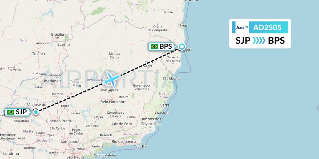 AD2505 Azul Brazilian Airlines Flight Map: Sao Jose Do Rio Preto to Porto Seguro