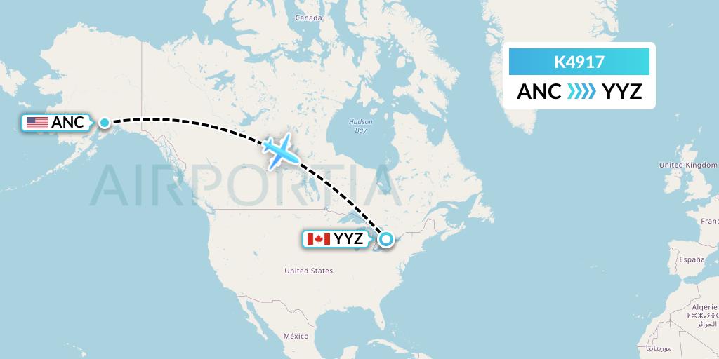 K4917 Kalitta Air Flight Map: Anchorage to Toronto