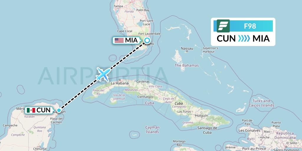 F98 Frontier Airlines Flight Map: Cancun to Miami