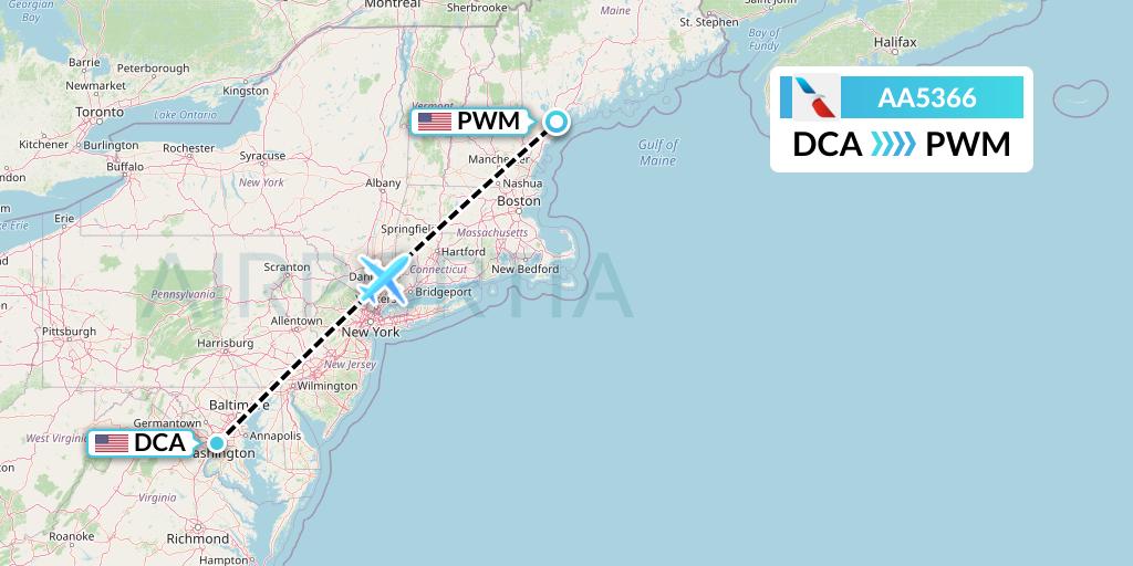 AA5366 American Airlines Flight Map: Washington to Portland