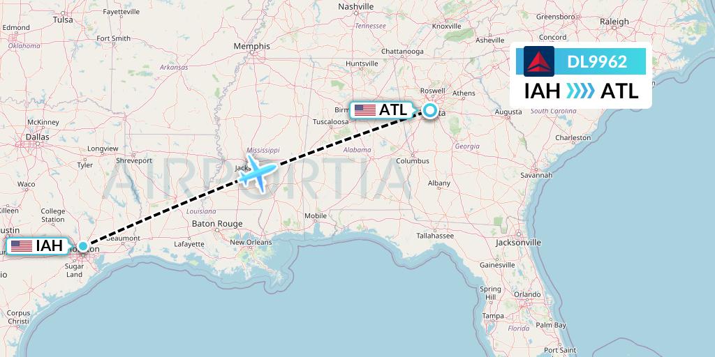 DL9962 Delta Air Lines Flight Map: Houston to Atlanta