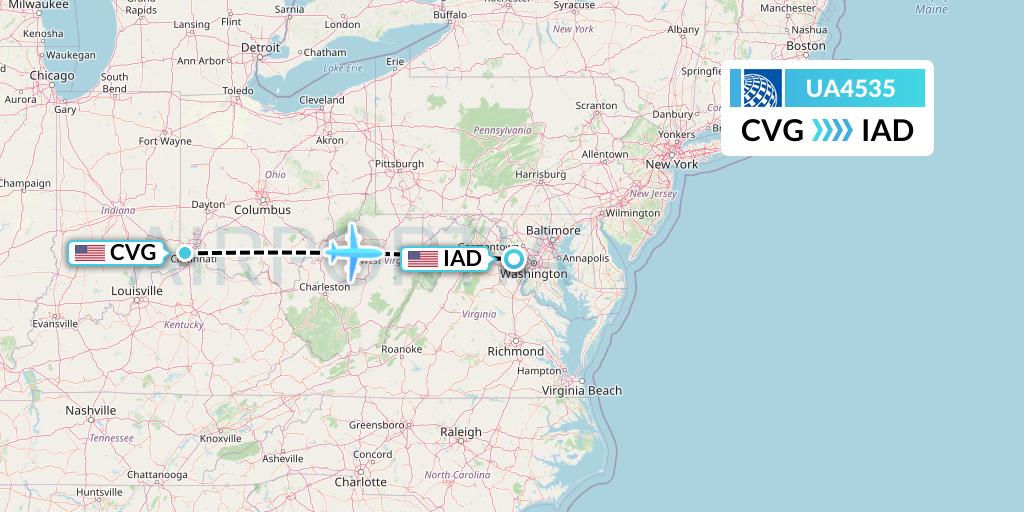 UA4535 United Airlines Flight Map: Cincinnati to Washington