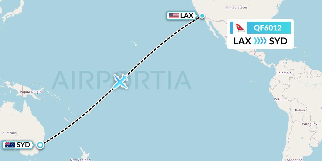 QF6012 Qantas Flight Map: Los Angeles to Sydney