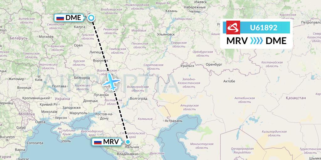 U61892 Ural Airlines Flight Map: Mineralnye Vody to Moscow