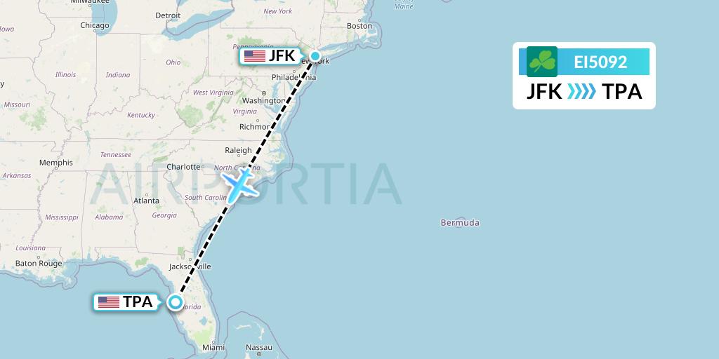 EI5092 Aer Lingus Flight Map: New York to Tampa