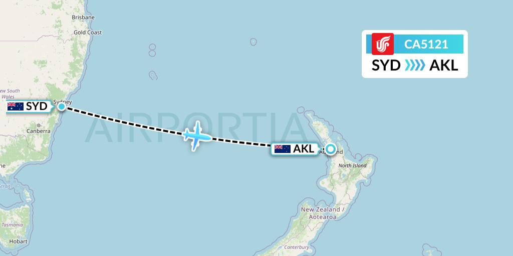 CA5121 Air China Flight Map: Sydney to Auckland