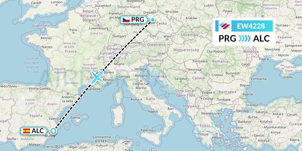 EW4228 Eurowings Flight Map: Prague to Alicante