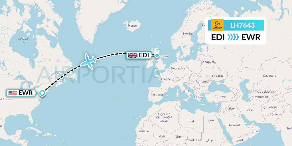 LH7643 Lufthansa Flight Map: Edinburgh to New York