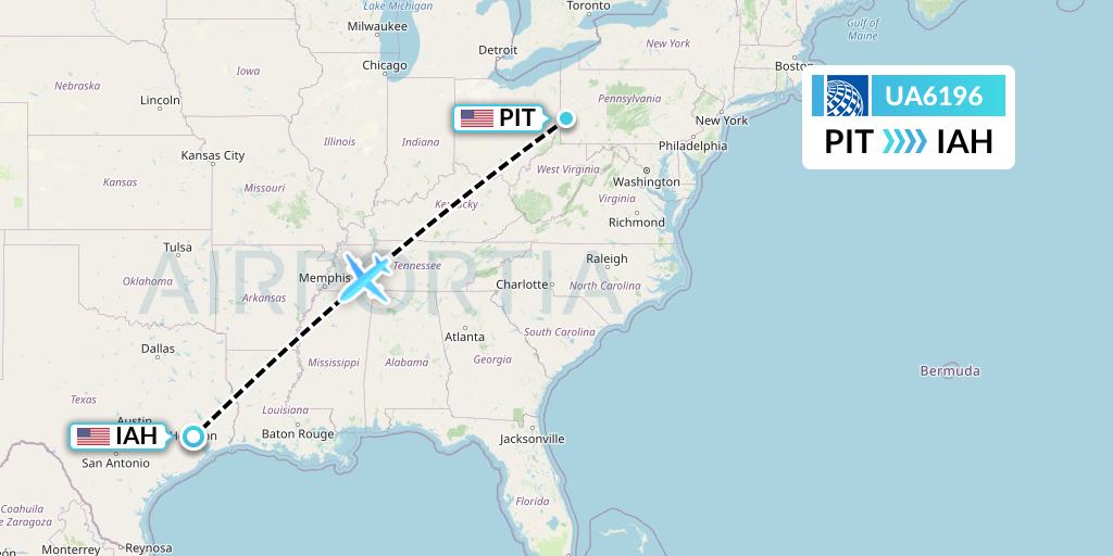 UA6196 United Airlines Flight Map: Pittsburgh to Houston