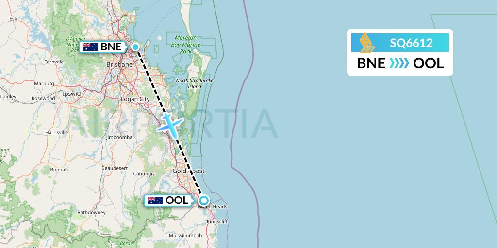 SQ6612 Singapore Airlines Flight Map: Brisbane to Gold Coast