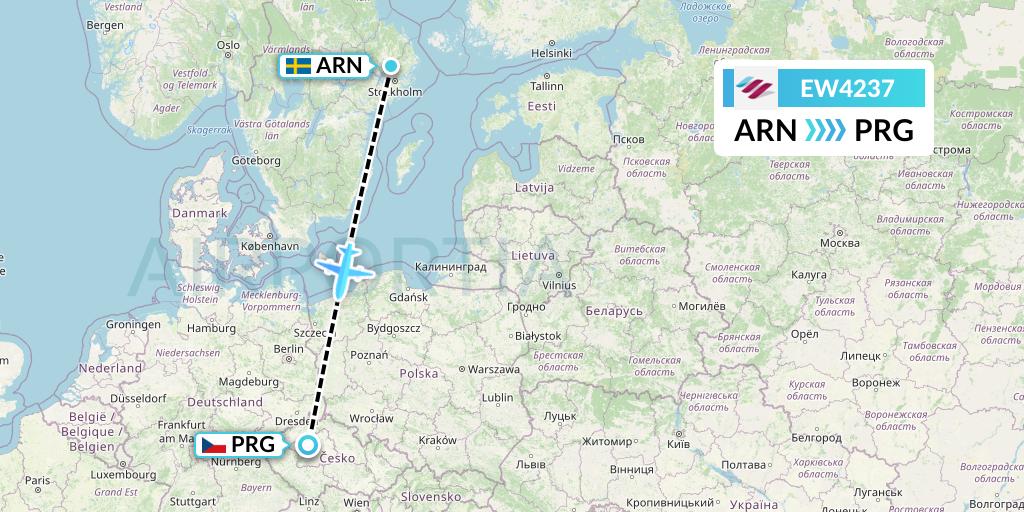 EW4237 Eurowings Flight Map: Stockholm to Prague