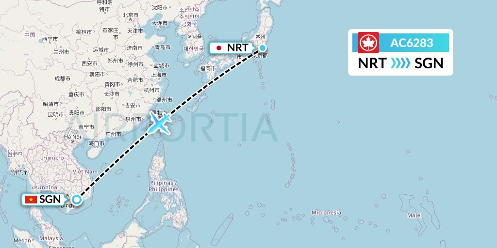 AC6283 Air Canada Flight Map: Tokyo to Ho Chi Minh City