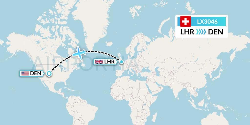 LX3046 Swiss Flight Map: London to Denver