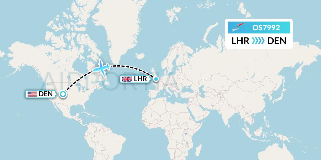 OS7992 Austrian Airlines Flight Map: London to Denver