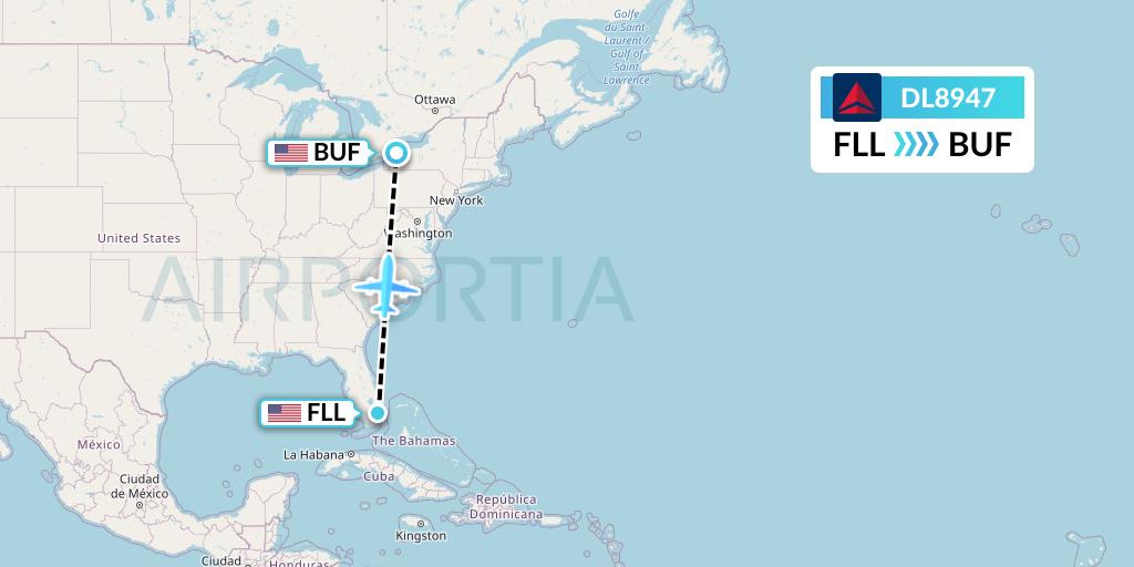 DL8947 Delta Air Lines Flight Map: Fort Lauderdale to Buffalo