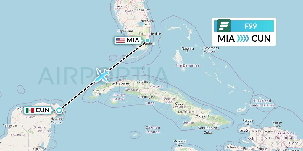F99 Frontier Airlines Flight Map: Miami to Cancun