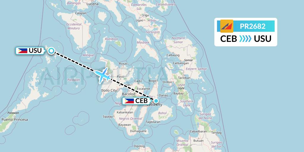 PR2682 Philippine Airlines Flight Map: Cebu to Busuanga