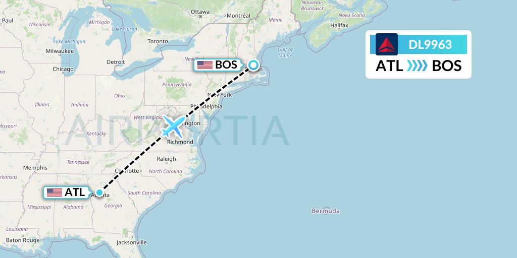 DL9963 Delta Air Lines Flight Map: Atlanta to Boston