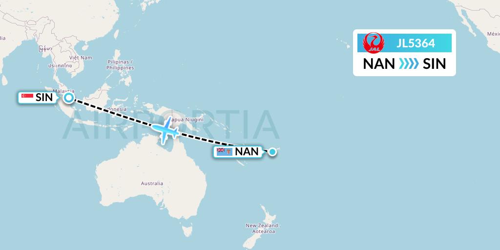 JL5364 Japan Airlines Flight Map: Nadi to Singapore