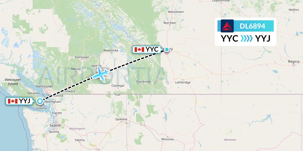 DL6894 Delta Air Lines Flight Map: Calgary to Victoria