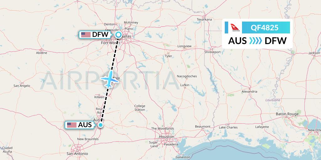 QF4825 Qantas Flight Map: Austin to Dallas