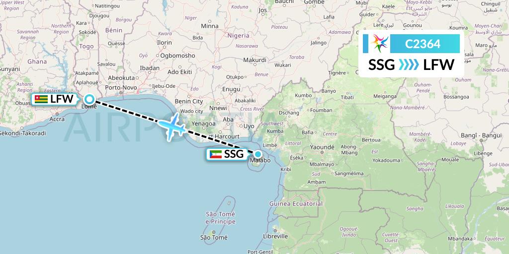C2364 Ceiba Intercontinental Flight Map: Malabo to Lome