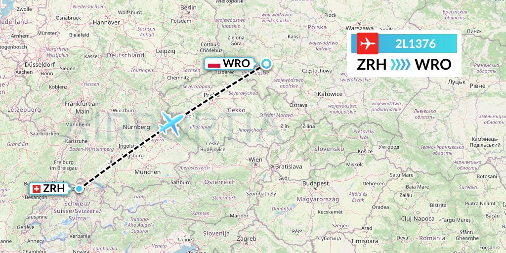 2L1376 Helvetic Airways Flight Map: Zurich to Wroclaw