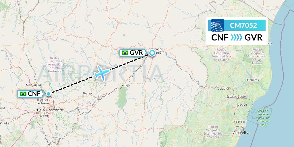 CM7052 Copa Airlines Flight Map: Belo Horizonte to Governador Valadares