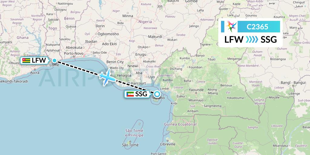 C2365 Ceiba Intercontinental Flight Map: Lome to Malabo