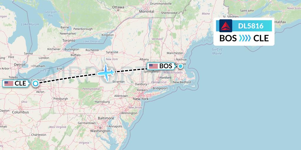 DL5816 Delta Air Lines Flight Map: Boston to Cleveland