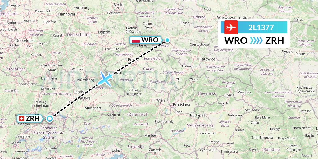 2L1377 Helvetic Airways Flight Map: Wroclaw to Zurich
