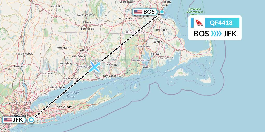 QF4418 Qantas Flight Map: Boston to New York