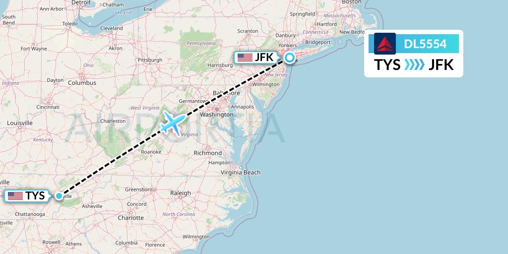 DL5554 Delta Air Lines Flight Map: Knoxville to New York