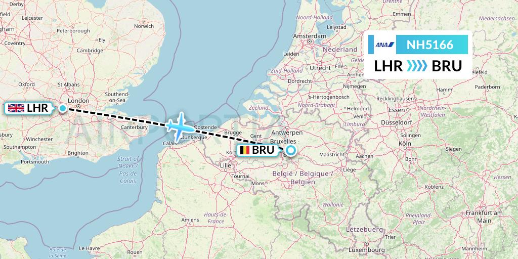 NH5166 All Nippon Airways Flight Map: London to Brussels