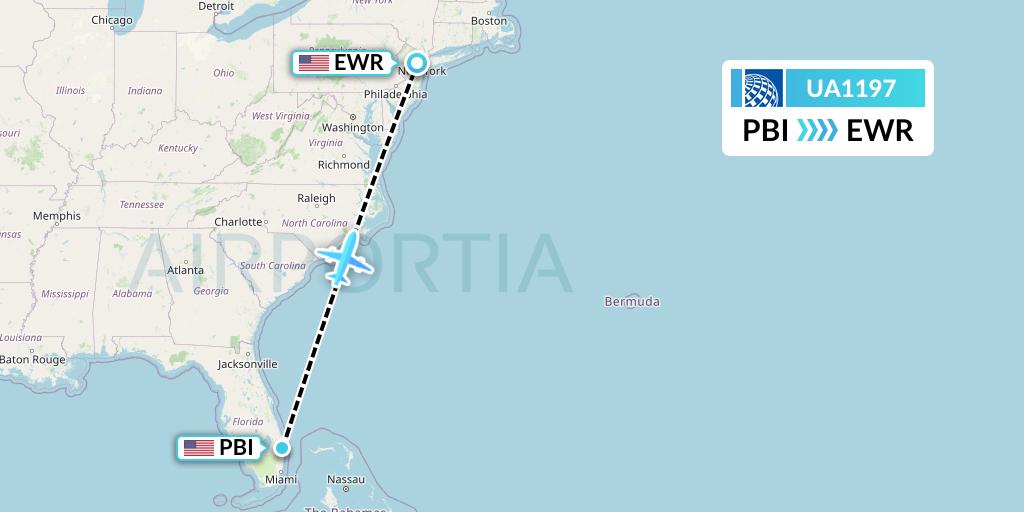 UA1197 United Airlines Flight Map: West Palm Beach to New York
