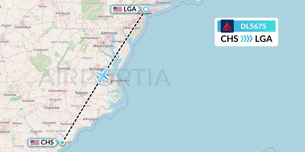 DL5675 Delta Air Lines Flight Map: Charleston to New York