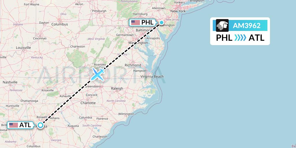 AM3962 Aeromexico Flight Map: Philadelphia to Atlanta