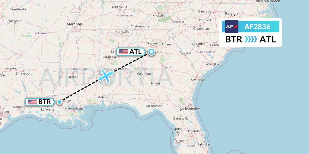 AF2836 Air France Flight Map: Baton Rouge to Atlanta