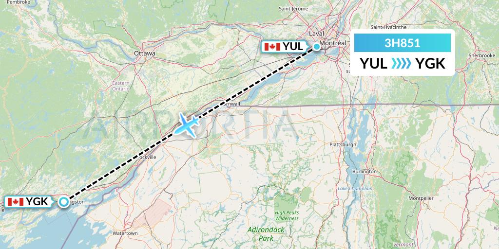 3H851 Air Inuit Flight Map: Montreal to Kingston