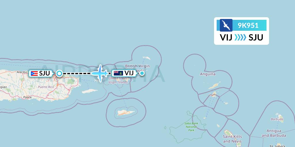 9K951 Cape Air Flight Map: Virgin Gorda to San Juan