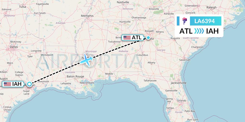 LA6394 LAN Airlines Flight Map: Atlanta to Houston