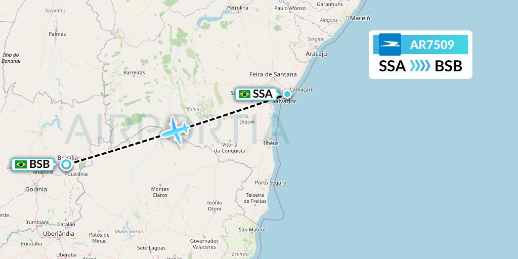 AR7509 Aerolineas Argentinas Flight Map: Salvador to Brasilia